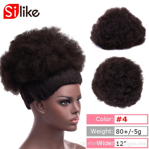 Top Quality Synthetic Afro Kinky Curly Hair Bun Wrap Drawstring High Puff Ponytail Short Updo for Natural Hair With 2 Clips #4